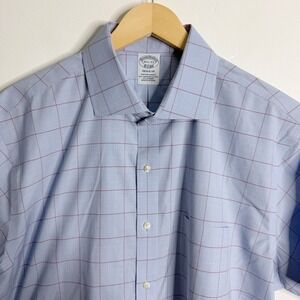NWOT Brooks Brothers Men 16 1/2 (L) Blue Plaid Shirt Sleeves Button Front Shirt